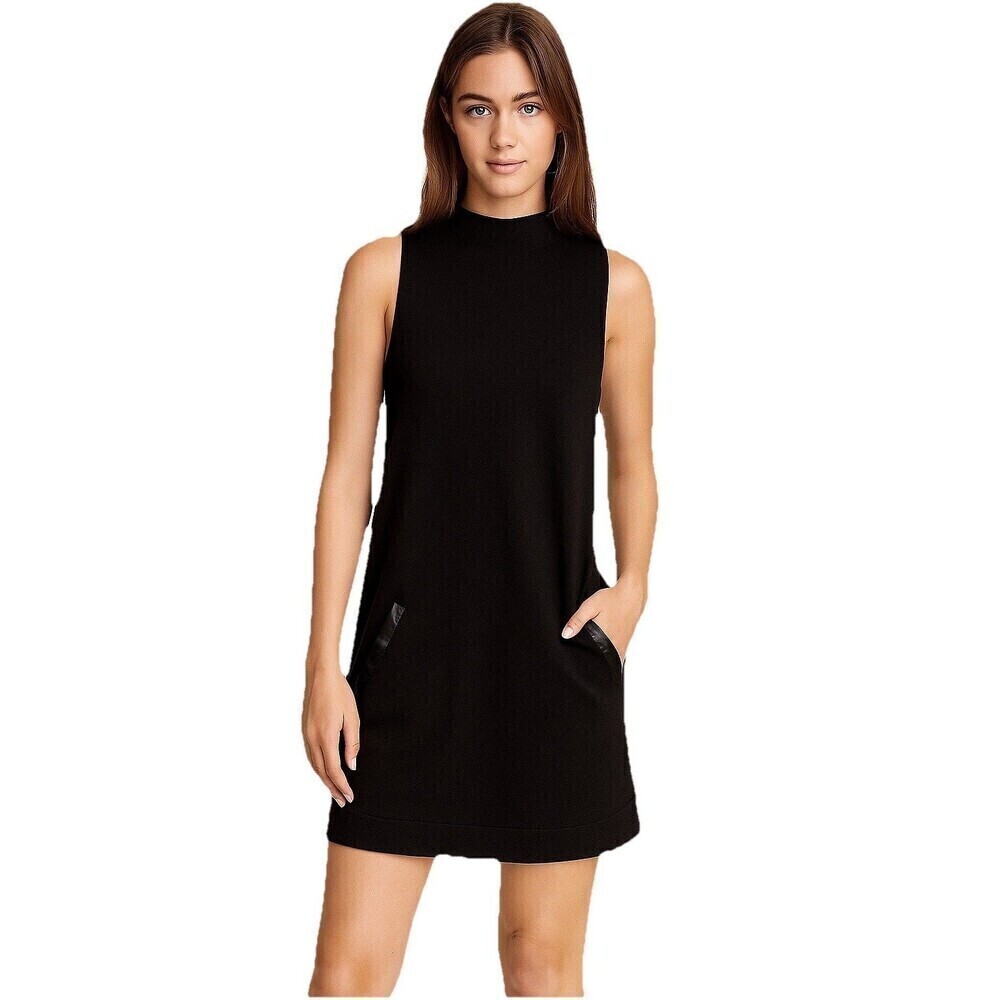 Cooper St Life of the Party Black Shift Dress Size 8 High Neck Pockets Retro
